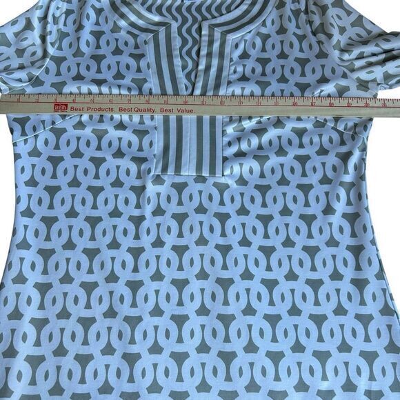 Gretchen Scott‎ Womens Medium Split Neck Jersey Dress Loop DeLu Geo Gray White - Picture 4 of 9